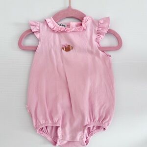 Magnolia Baby Pink Ruffled Football Stitch Onesie Outfit Size 9 Months